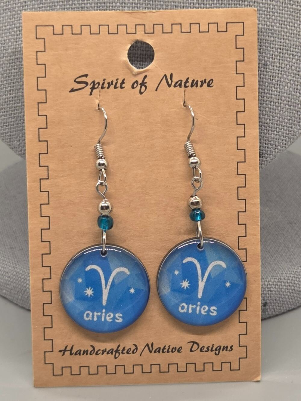 Spirit of Nature Earrings ARIES - Astrological Sign- round -Blue White